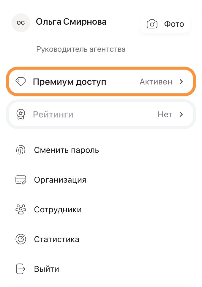 Profile menu on web: the Premium access row, Active, opens the Status window